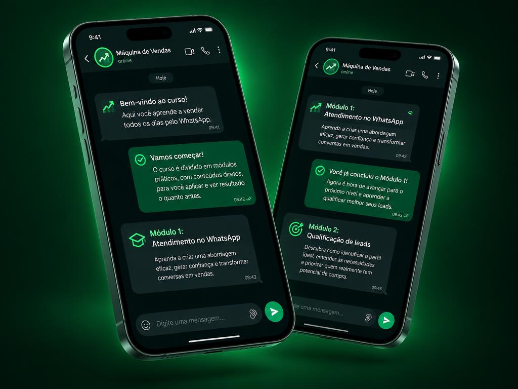 Módulos do treinamento Máquina de Vendas no WhatsApp no celular